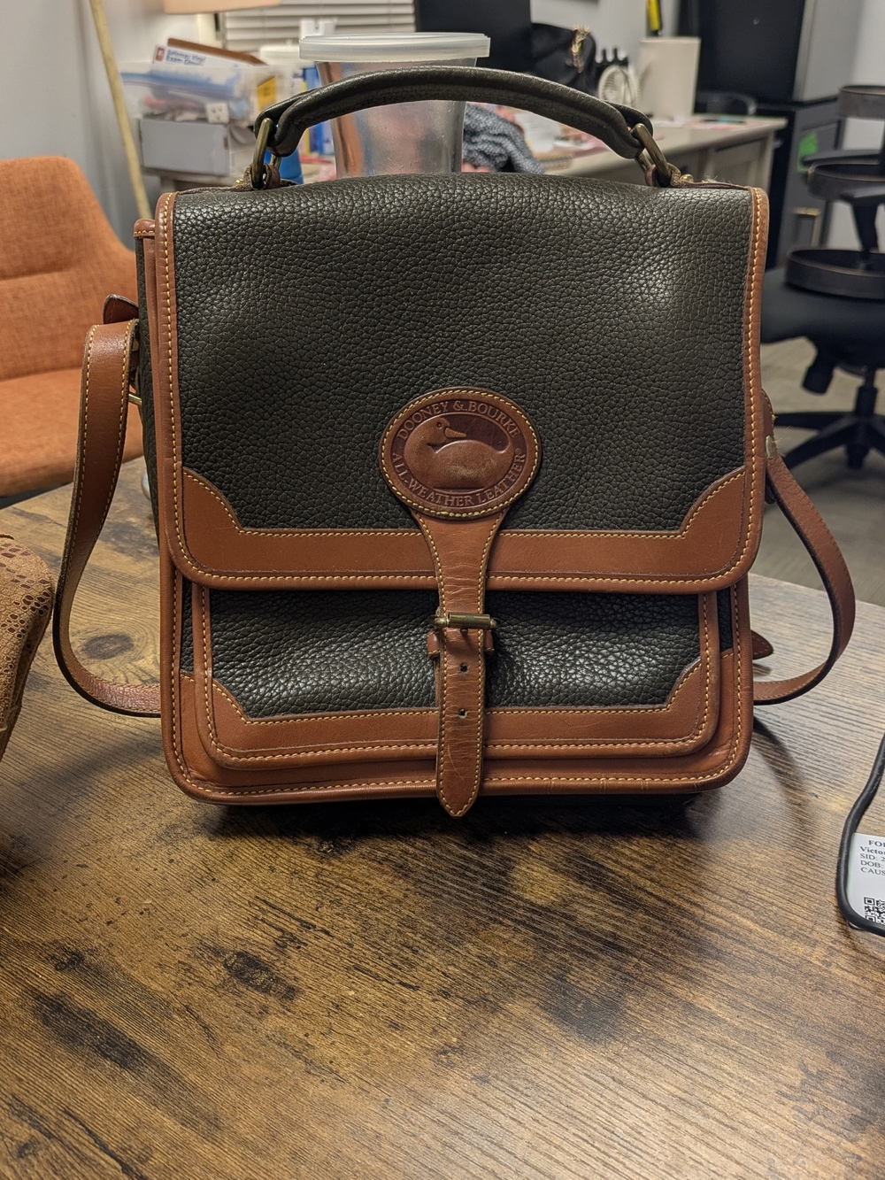 Dooney & Bourke Brown and Dark Green Pebbled Leather Satchel